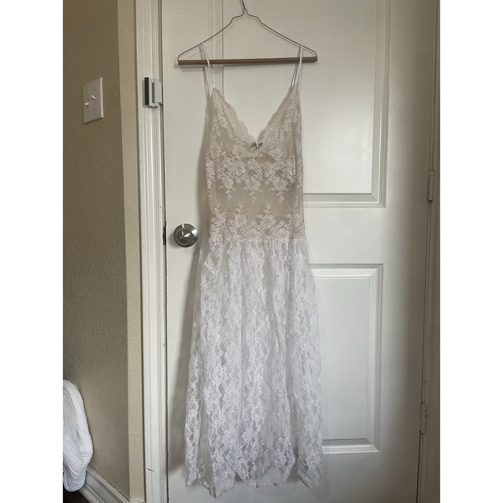 80s Vintage Victoria's Secret Dress Gold Label White Lace Nightgown Slip Dress